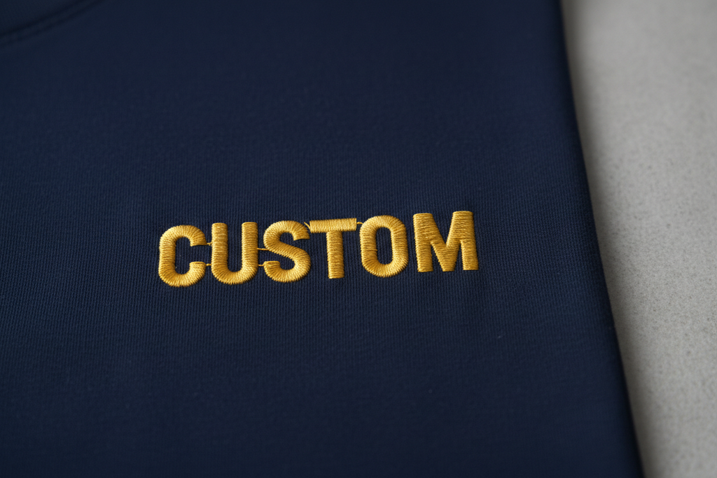 Shirt with the word custom embroidered on the left chest